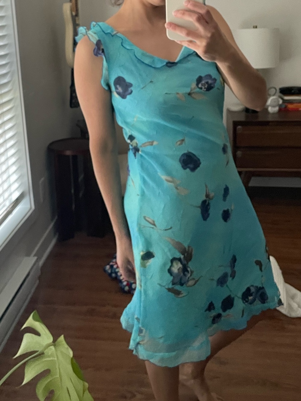 Vintage lapis aqua ruffle floral dress